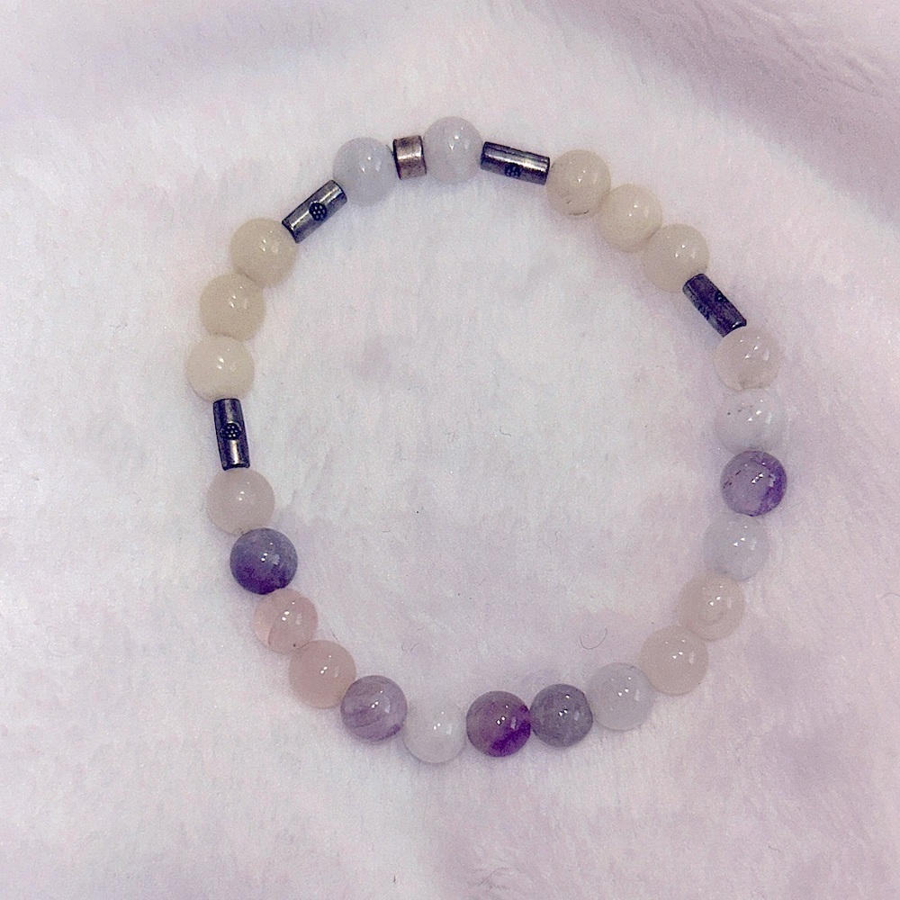 Multi-Color Crystal Stone Bead Bracelet amethyst selenite rose quartz